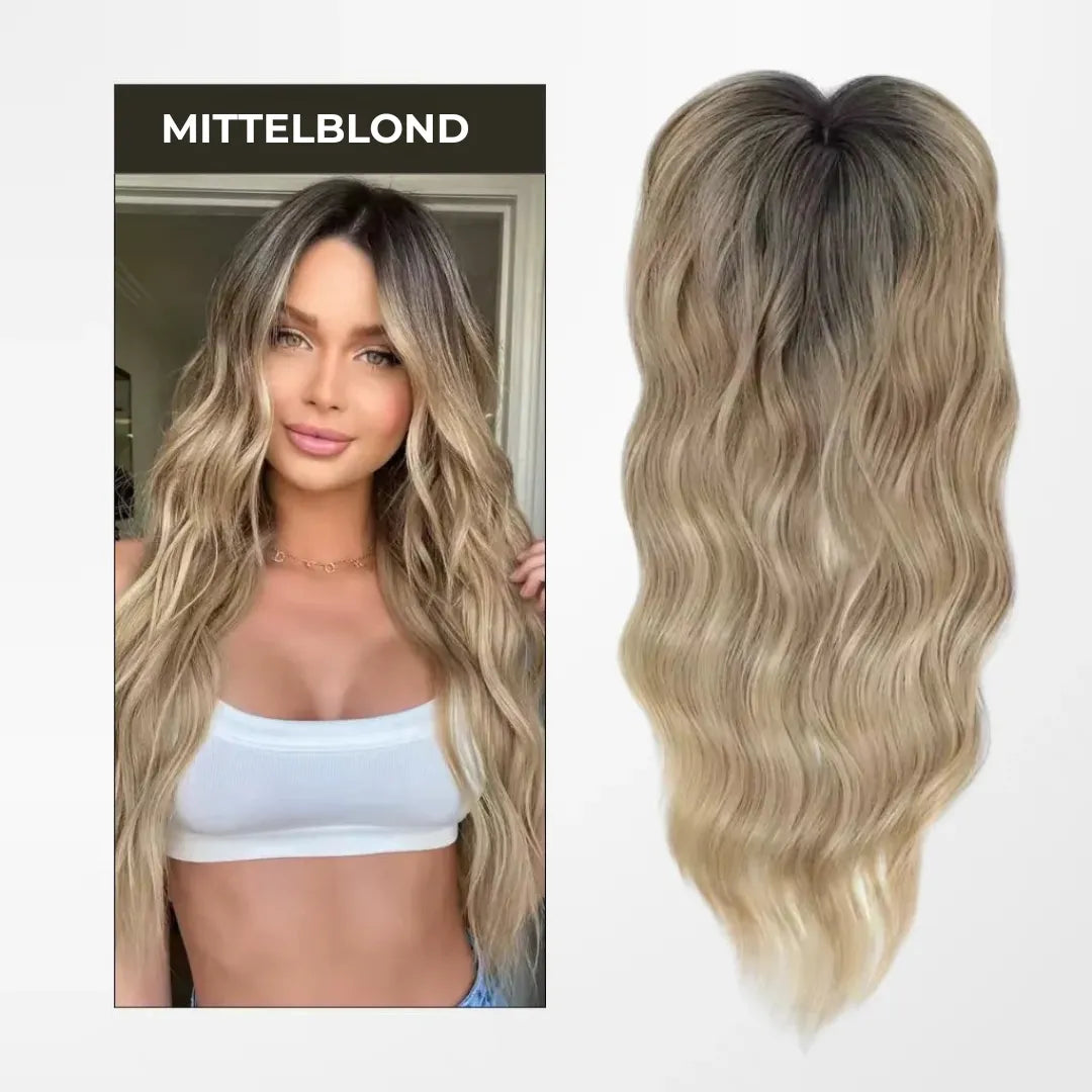 Top Closure – Natürlicher Haaransatz mit Pony 50 cm Welle | Für Haarausfall & lichte Stellen